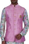 Shop_Nitesh Singh Chauhan_Green Cotton Silk Printed Kurta And Bundi Set_at_Aza_Fashions