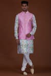 Nitesh Singh Chauhan_Green Cotton Silk Printed Kurta And Bundi Set_Online_at_Aza_Fashions