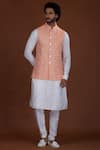 Nitesh Singh Chauhan_Orange Chanderi Bundi Kurta Set _Online_at_Aza_Fashions