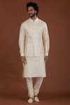 Nitesh Singh Chauhan_Off White Art Silk Chanderi Bundi Kurta Set _Online_at_Aza_Fashions