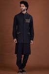 Nitesh Singh Chauhan_Black Art Silk Embroidered Bundi Kurta Set_Online_at_Aza_Fashions
