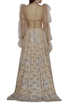 Shop_Shehlaa Khan_Beige Lace V-shaped Neckline Embellished Bridal Lehenga Set _at_Aza_Fashions