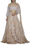 Buy_Shehlaa Khan_Beige Organza Hand Painted Bridal Lehenga Set _at_Aza_Fashions