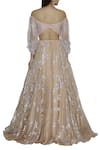 Shop_Shehlaa Khan_Beige Organza Hand Painted Bridal Lehenga Set _at_Aza_Fashions