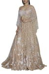 Shehlaa Khan_Beige Organza Hand Painted Bridal Lehenga Set _Online_at_Aza_Fashions