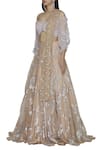 Buy_Shehlaa Khan_Beige Organza Hand Painted Bridal Lehenga Set _Online_at_Aza_Fashions