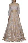 Shop_Shehlaa Khan_Beige Organza Hand Painted Bridal Lehenga Set _Online_at_Aza_Fashions