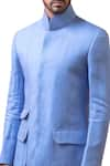 Shop_ARJUUN KILACHAND_Blue Linen High Neck Bandhgala _at_Aza_Fashions