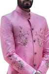 Shop_ARJUUN KILACHAND_Pink Raw Silk Embroidered Bandhgala _at_Aza_Fashions