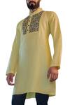 Shop_Arjun Kilachand_Yellow Cotton Linen Kurta_at_Aza_Fashions
