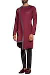 Shop_ARJUUN KILACHAND_Wine Cotton Overlap Kurta _at_Aza_Fashions