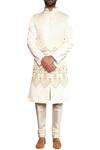 ARJUUN KILACHAND_Off White Silk Blend Embroidered Sherwani _Online_at_Aza_Fashions