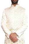 Shop_ARJUUN KILACHAND_Off White Silk Blend Embroidered Sherwani _at_Aza_Fashions