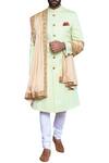 ARJUUN KILACHAND_Green Wool Blend Achkan Sherwani _Online_at_Aza_Fashions