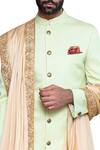 Shop_ARJUUN KILACHAND_Green Wool Blend Achkan Sherwani _at_Aza_Fashions