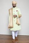 Buy_ARJUUN KILACHAND_Green Wool Blend Achkan Sherwani _at_Aza_Fashions