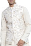 Shop_Arjuun Kilachand_Off White Dupion Silk Embroidered Bundi _at_Aza_Fashions