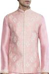 Shop_Arjuun Kilachand_Pink Raw Silk Embroidered Bundi _at_Aza_Fashions
