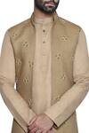 Shop_Arjuun Kilachand_Beige Cotton Linen Embroidered Jacket _at_Aza_Fashions