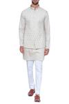 Arjun Kilachand_Beige Cotton Silk Embroidered Bundi With Kurta_Online_at_Aza_Fashions