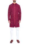Shop_Arjuun Kilachand_Maroon Cotton Silk Embroidered Jacket With Kurta _at_Aza_Fashions