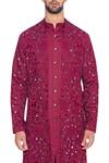 Arjuun Kilachand_Maroon Cotton Silk Embroidered Jacket With Kurta _Online_at_Aza_Fashions