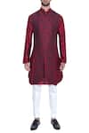 Arjuun Kilachand_Maroon Raw Silk Embroidered Bundi With Kurta _Online_at_Aza_Fashions