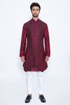 Buy_Arjuun Kilachand_Maroon Raw Silk Embroidered Bundi With Kurta _at_Aza_Fashions