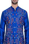 Shop_Arjuun Kilachand_Blue Silk Embroidered Kurta _at_Aza_Fashions