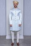 Buy_Arjuun Kilachand_Blue Quilted Embroidered Sherwani _at_Aza_Fashions