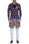 Arjuun Kilachand_Blue Velvet Embroidered Sherwani _Online_at_Aza_Fashions