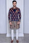 Buy_Arjuun Kilachand_Blue Velvet Embroidered Sherwani _at_Aza_Fashions