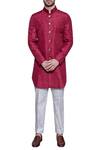 Arjuun Kilachand_Maroon Kataan Silk Embroidered Sherwani _Online_at_Aza_Fashions