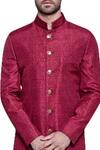 Shop_Arjuun Kilachand_Maroon Kataan Silk Embroidered Sherwani _at_Aza_Fashions