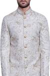 Shop_Arjuun Kilachand_Off White Raw Silk Embroidered Sherwani _at_Aza_Fashions