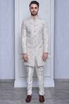 Buy_Arjuun Kilachand_Off White Raw Silk Embroidered Sherwani _at_Aza_Fashions