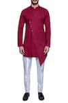 ARJUUN KILACHAND_Maroon Cotton Linen Embroidered Kurta _Online_at_Aza_Fashions