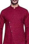 Shop_ARJUUN KILACHAND_Maroon Cotton Linen Embroidered Kurta _at_Aza_Fashions