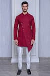 Buy_ARJUUN KILACHAND_Maroon Cotton Linen Embroidered Kurta _at_Aza_Fashions