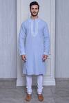 Buy_Arjuun Kilachand_Blue Mal Cotton Embroidered Kurta _at_Aza_Fashions