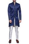 Arjuun Kilachand_Blue Cotton Satin Embroidered Sherwani _Online_at_Aza_Fashions
