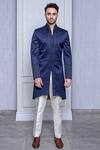 Buy_Arjuun Kilachand_Blue Cotton Satin Embroidered Sherwani _at_Aza_Fashions