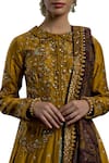 Joy Mitra_Yellow Chanderi Silk Peter Pan Collar Kurta Lehenga Set _Online_at_Aza_Fashions