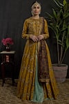 Buy_Joy Mitra_Yellow Chanderi Silk Peter Pan Collar Kurta Lehenga Set _Online_at_Aza_Fashions