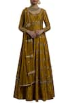 Buy_Joy Mitra_Gold Chanderi Silk Boat Anarkali Set _at_Aza_Fashions