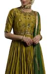 Joy Mitra_Green Chanderi Silk Round Kurta Lehenga Set _Online_at_Aza_Fashions