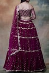 Shop_Vvani By Vani Vats_Wine Net, Georgette Sweetheart Neck Embroidered Lehenga Set _at_Aza_Fashions