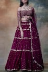 Vvani By Vani Vats_Wine Net, Georgette Sweetheart Neck Embroidered Lehenga Set _Online_at_Aza_Fashions