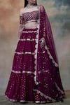 Shop_Vvani By Vani Vats_Wine Net, Georgette Sweetheart Neck Embroidered Lehenga Set _Online_at_Aza_Fashions