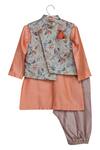 Buy_Minikin_Blue Cotton, Silk Sequins Printed Jacket Kurta Set _at_Aza_Fashions
